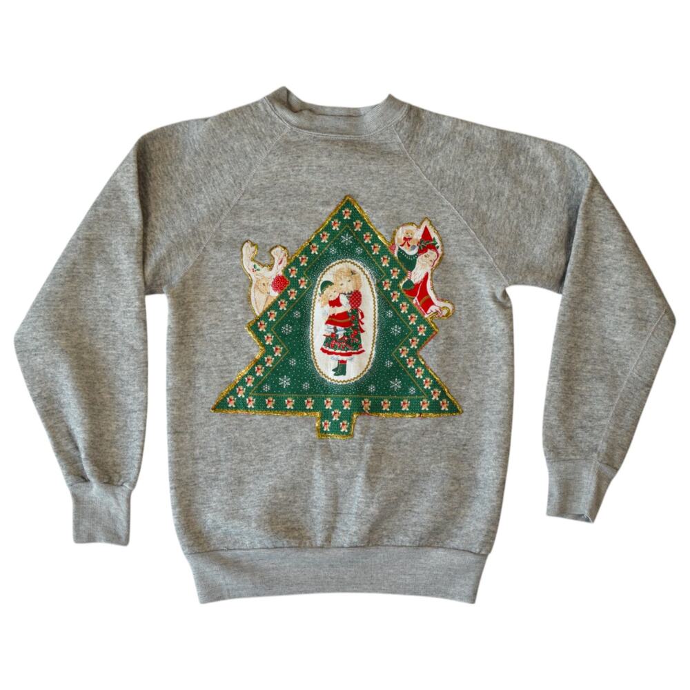 Vintage 90s Ugly Christmas Sweater Small – 80s Holiday Sweatshirt